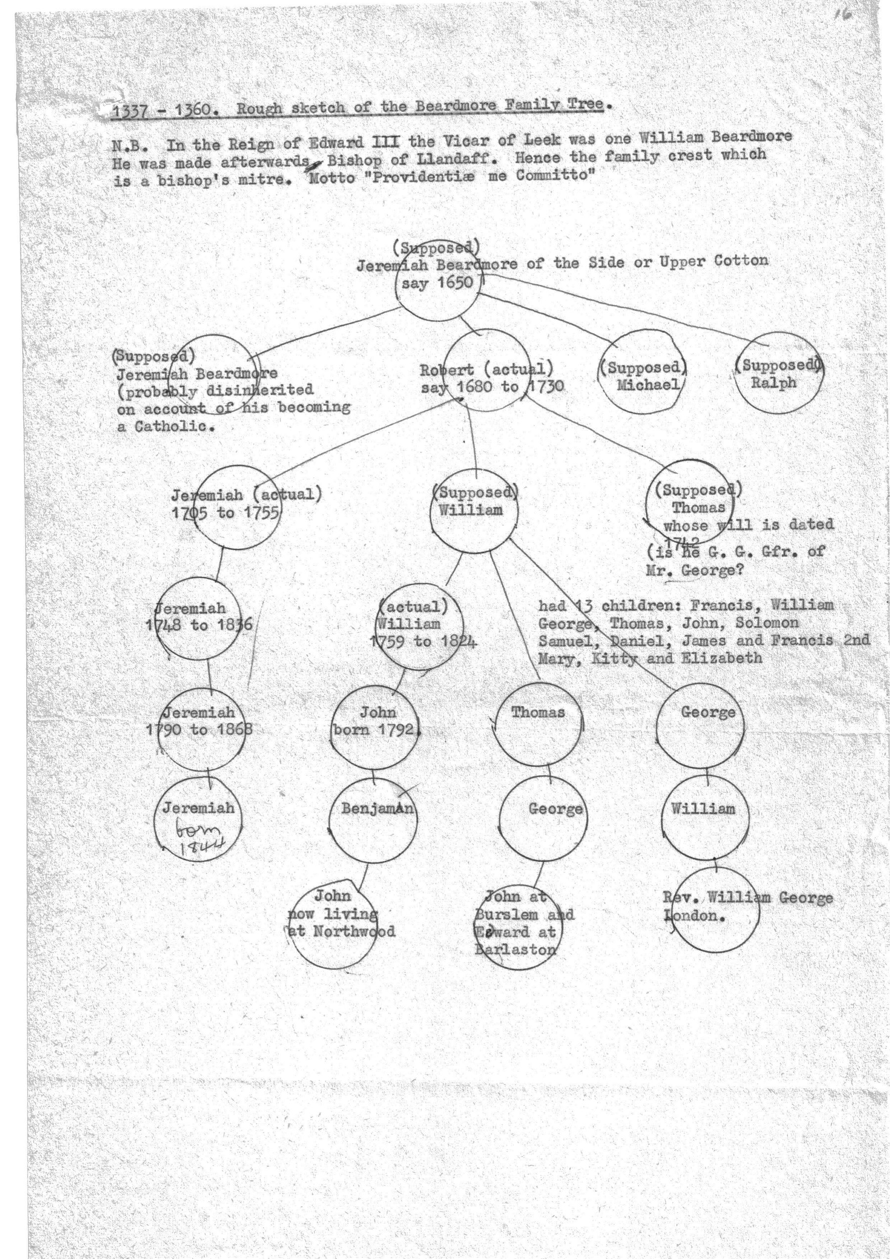 A drawn version of the same tree, also among Olive Dale’s papers