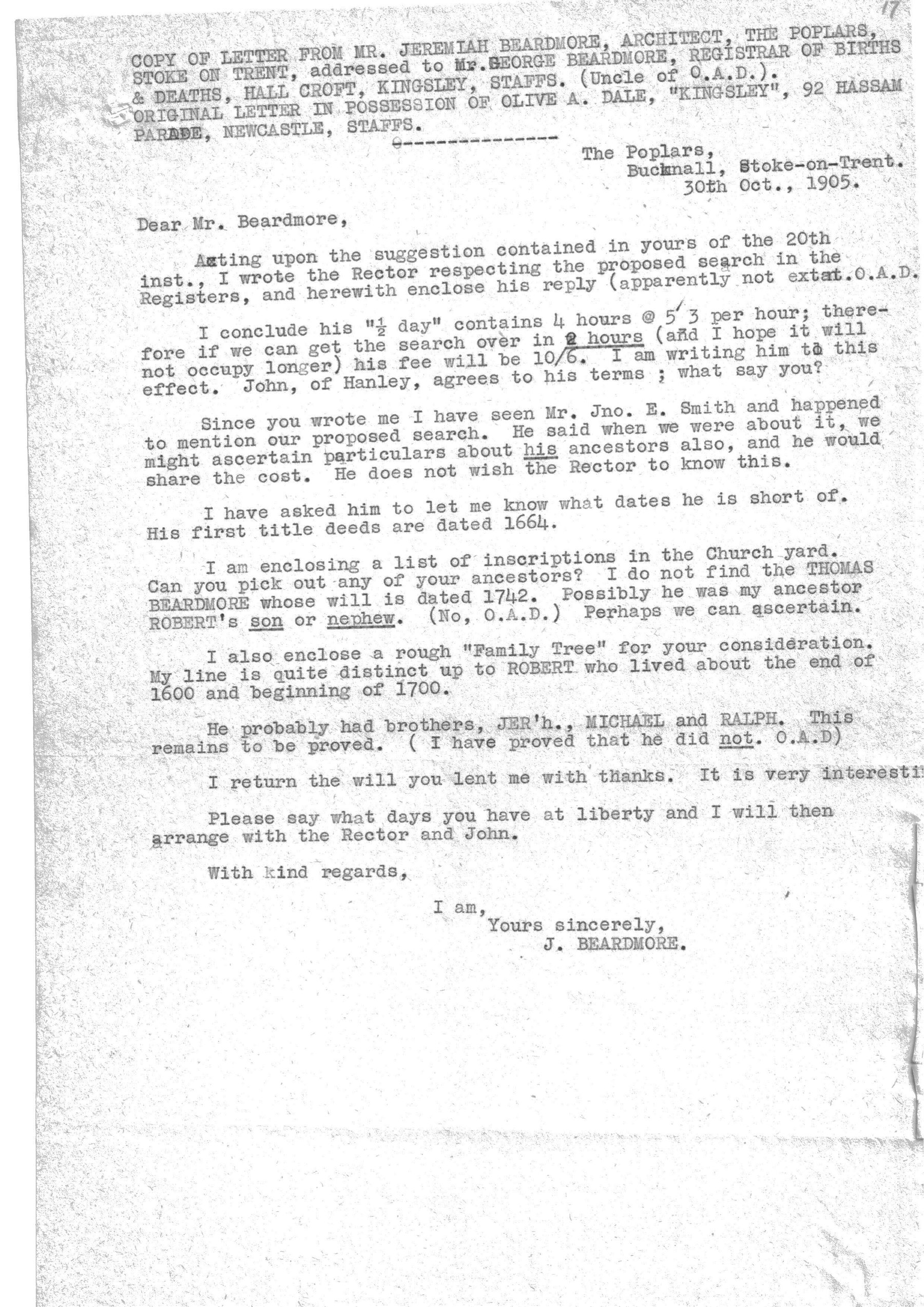 The letter of 30 October 1905